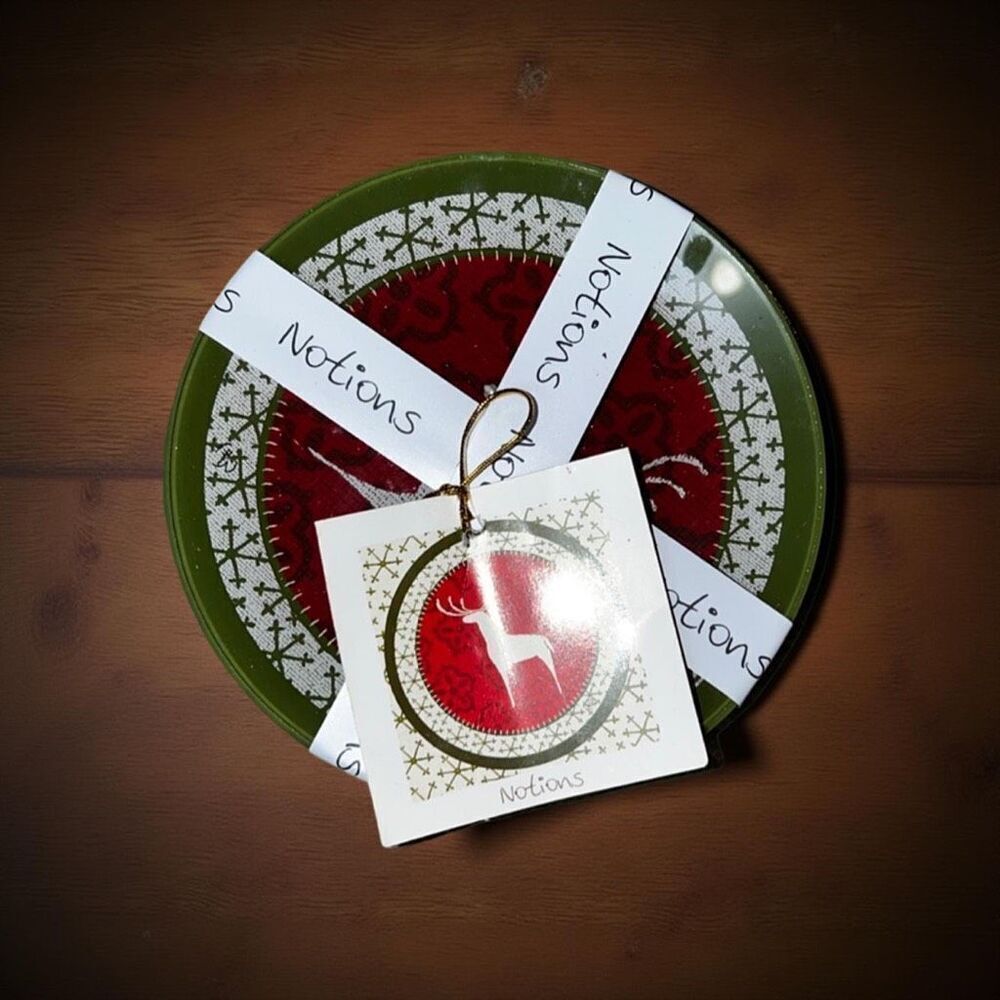 NIP Reindeer Dessert Plates Notions By Crystal Clear Set of 4 Glass Christmas
